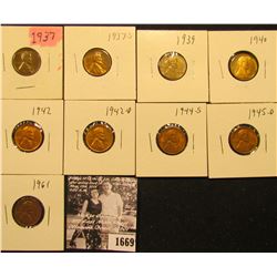 1669 . 1937P, S, 39P, 40P, 42P, D, 44S, 45D, & 61P Lincoln Cents all grading from Brown Unc to Super