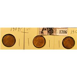 1706 . 1909 P G+, 09 P VDB VF, & 12 D Good Lincoln Cents.
