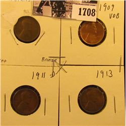 1708 . 1909 P Good, 1909 P VDB AU58, 11 D VG, & 13 P Fine Lincoln Cents.