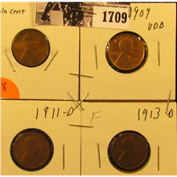 1709 . 1909 P Good, 1909 P VDB AU, 11 D G, & 13 D Fine Lincoln Cents.