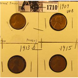 1710 . 1909 P Good, 1909 P VDB AU, 13 D G, & 15 D Good Lincoln Cents.