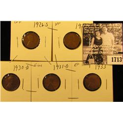 1713 . 1926 S G+, 28 S VF, 30 D EF, 31 D Fine, & 33 P EF Lincoln Cents.