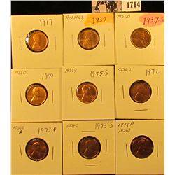 1714 . 1917 P, 37 P, S, 40 P,55 S, 72 P, 73 D, S, & 78 P Red Brilliant Uncirculated Lincoln Cents.