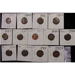1729 . 1910 P VG, 10 S VG, 11 P G+, 11 D AG, 11 S Fine, 12 D VF (corrosion), 12 S VG, 13 P G, 15 D V