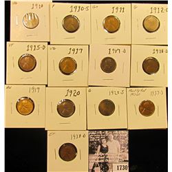 1730 . 1910P VG, 10S Fine, 11P G+, 12D G, 15D VF, 17P VG, D VG, 18D G, 19P AU, 20P VF, S Good, 37S M