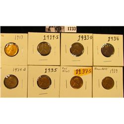 1733 . 1917D AU, 19S G, 33D VG, 34P VG, 34D VF, 35P Brown AU, 37S MS60, & 39P Brown AU Lincoln Cents