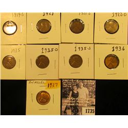 1735 . 1919S VG, 21P VG, S Fine, 22D VG, 35P EF, D EF, S VG, 36P VF, & 37P BU Lincoln Cents.