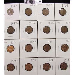1745 . 1930P, D, S, 31P, 32D, 33P, D, 35D, 37P, 38D, 39P, D, S, 44D, 55P, & 58 D Lincoln Cents, grad