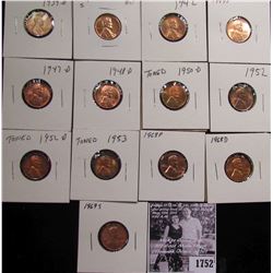 1752 . 1939D, 41S, 42P, 44P, 47D, 48D, 50D, 52P, D, 53P, 68P, D, & 69 S Lincoln Cents grading Uncirc