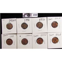 1753 . 1914D G+, 31P VF, 33P VG, 52D BU, 53P BU, 54S BU, 55D BU, 56D Lincoln Cents grading Uncircula