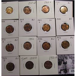 1755 . 1944P, 47D, 48D, S, 49P, D, S, 50P, D, 52P, D, S, 53D, 55D, & 56D Lincoln Cents grading Uncir