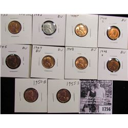 1756 . 1935P, 43P, 44P, S, 45P, 47P, 48P, 48S, 50D, & 55S Lincoln Cents grading Uncirculated to Gem 