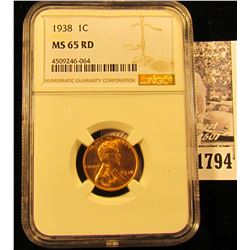 1794 . 1938 P Lincoln Cent NGC slabbed MS65 RD.