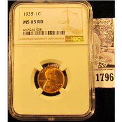 1796 . 1938 P Lincoln Cent NGC slabbed MS65 RD.