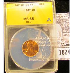 1824 . 1987 P Lincoln Cent ANACS slabbed MS68 Red