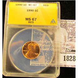 1828 . 1990 P Lincoln Cent ANACS slabbed MS67 Red