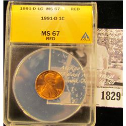 1829 . 1991 D Lincoln Cent ANACS slabbed MS67 Red