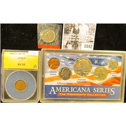 1842 . Group: 1981D Nickel in mint cellophane; 1964 Americana Series Five-piece Set; & 1918 P ANACS 