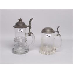 Two Antique Engraved Glass Steins