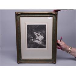 Antique Etching Venus and Cupid