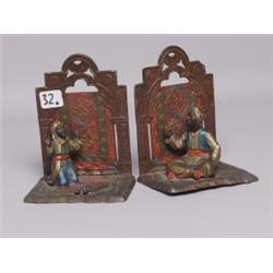 Pr Austrian Col Painted Figured Bookends