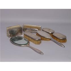 Eight Sterling Brushes and Sterling Handmirror
