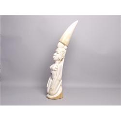 African Carved Ivory Tusk  No Export USA