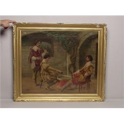 19th C. Continental Oil on Canvas  Gamblers