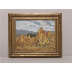 Bernice Drummond Wheatfield Oil On Board