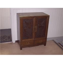 Korean Carved Phoenix & Brass Cabinet