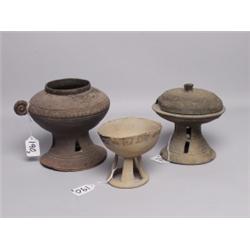 3 Antique Korean Pedestal Vessels 