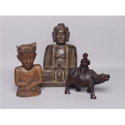 Old Carved & Gilt Wood Buddha Figure and