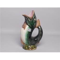 19th C. Continental Majolica Fish Pitcher