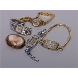 Four Vintage Watches and a Old Cameo Brooch