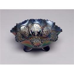 Fenton Blue Carnival Glass Footed Bowl