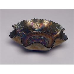 Fenton Carnival Glass Blue Dragon & Lotus Bowl