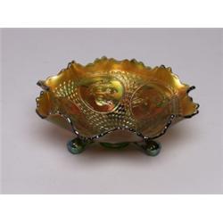Fenton Carnival Glass Green Footed Bowl