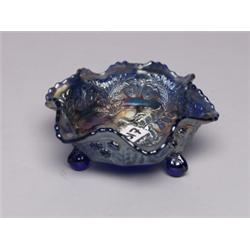 Fenton Carnival Glass Blue Footed Bowl