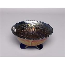 Blue Fenton Carnival Glass Footed Bowl