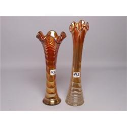 2 Imperial Carnival Glass Ripple Vases