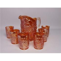 Imperial Carnival Glass Pitcher & 6 Glasses