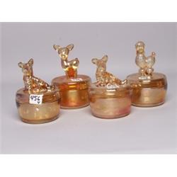 4 Marigold Carnival Glass Powder Boxes