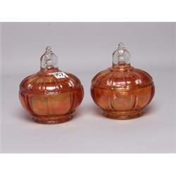 2 English Carnival Glass Powder Boxes