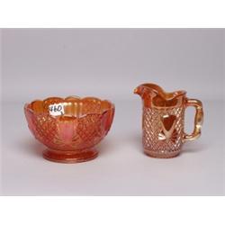 2 Marigold Carnival Glass  Cream & Sugars