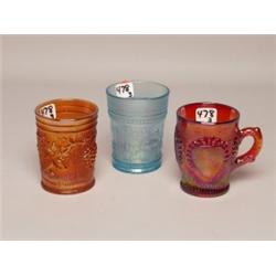 2 Carnival Glass Tumblers & One Mug