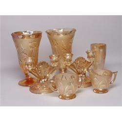 7 Pieces of Marigold Carnival Glass