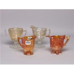 3 Creamers and 1 Sugar Carnival Glass