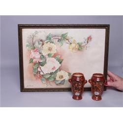 Pr Painted Floral Ceramic Vases