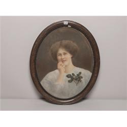 Antique Oval Pastel Portrait of a Lady