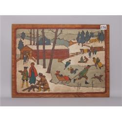 American Folk Art Painting On Wood Panel